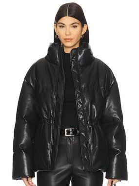 NWT Anine Bing Oslo Puffer Leather Jacket Black Size M